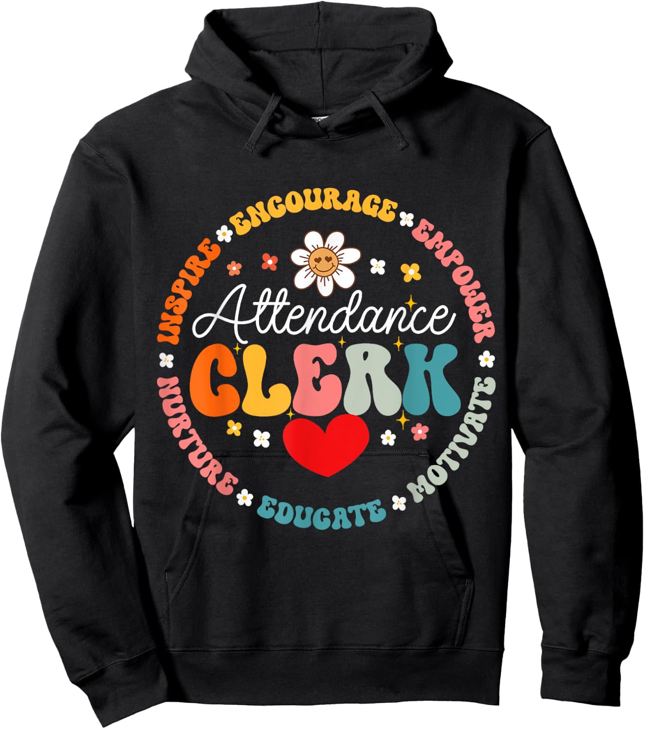 Groovy Attendance Clerk Back to School Appreciation Week Hoodie - Hoodie | Black
