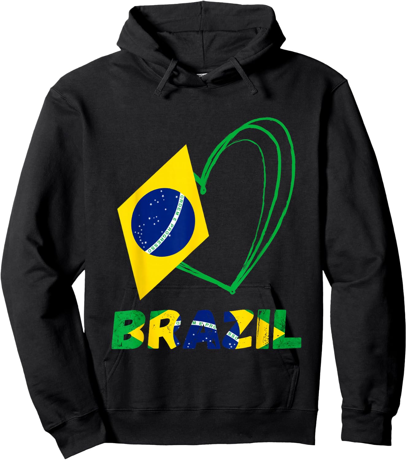 Love Brasilian Heart Brazil Flag Brazilian Roots Brasileiro Hoodie - Hoodie | Black