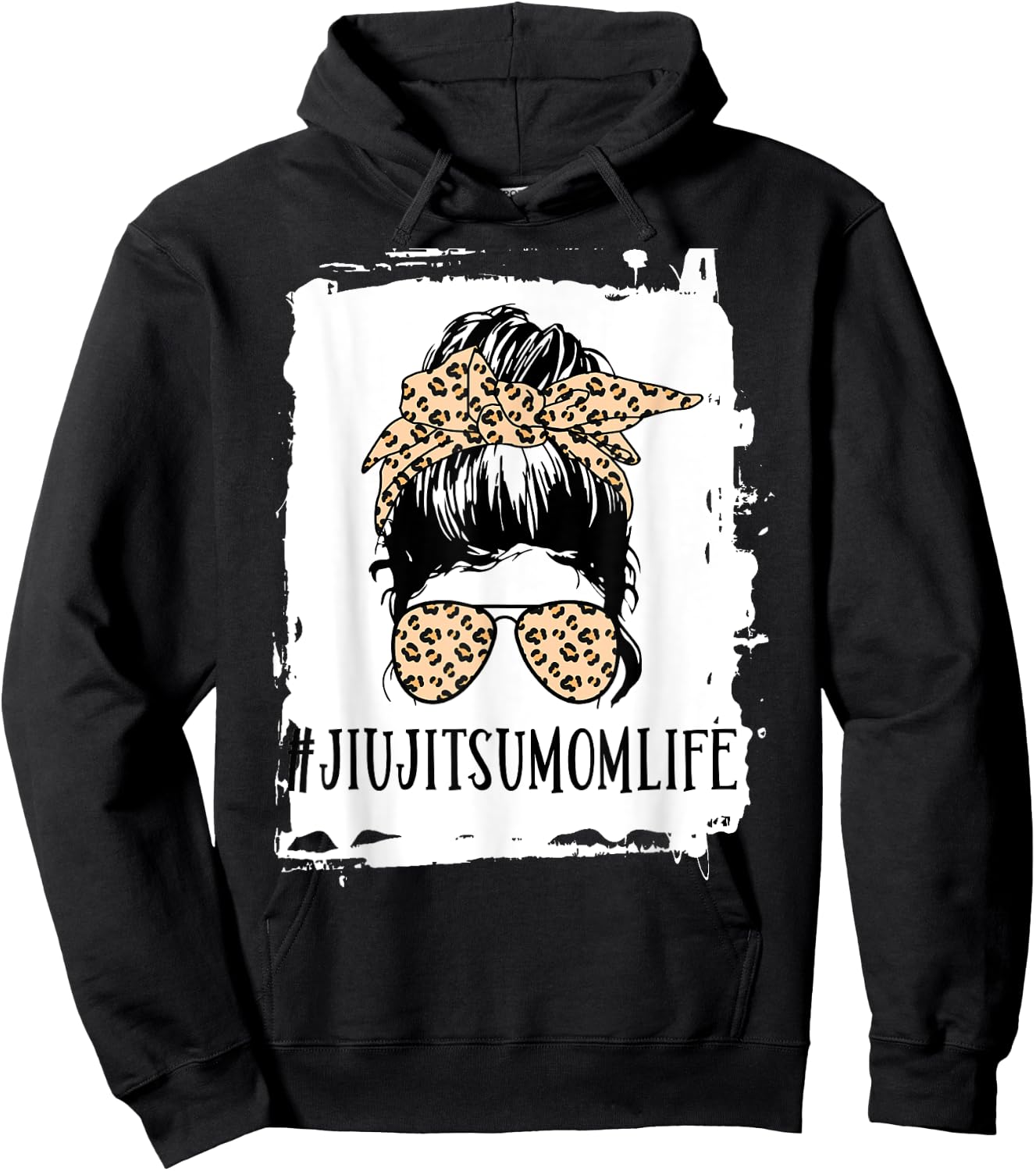 BJJ Jiu Jitsu Mom Life Messy Bun Leopard Hoodie - Hoodie | Black