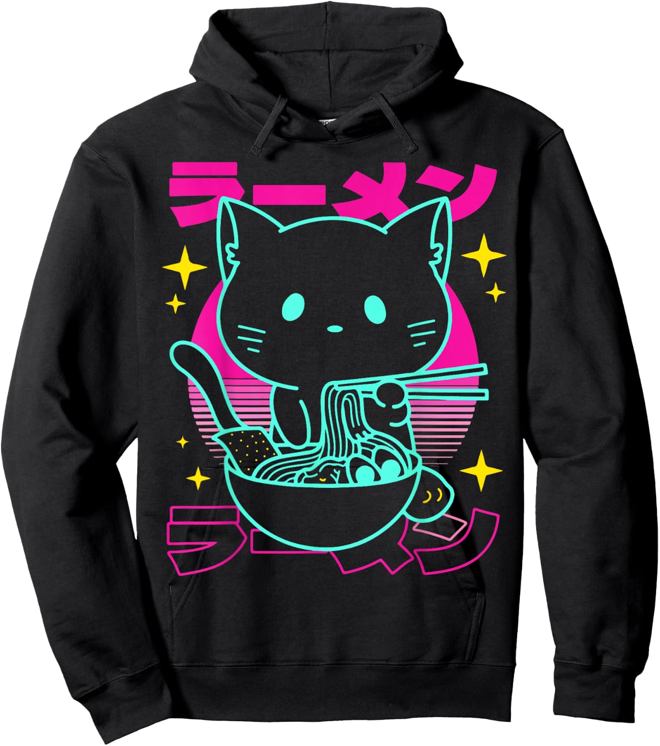 Anime Ramen Cat Retro Japanese Noodles Aesthetic Kawaii cat Hoodie - Hoodie | Black