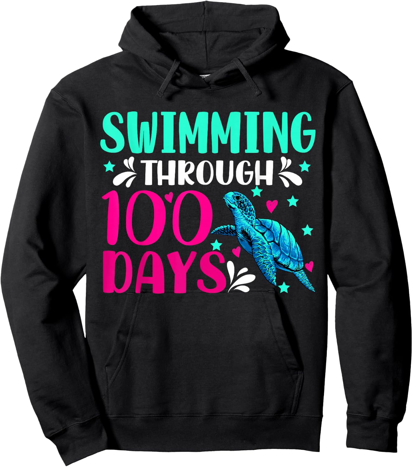 Swimming Through 100 Days Of School Turtle Lovers Teachers Hoodie - Hoodie | Black