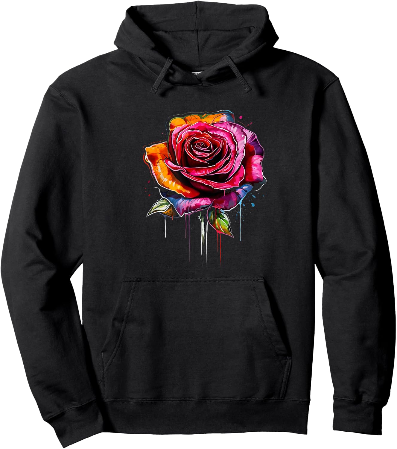 Rose, Flowers, Colors, Graffiti, Street Art, Melting, Spray Hoodie - Hoodie | Black
