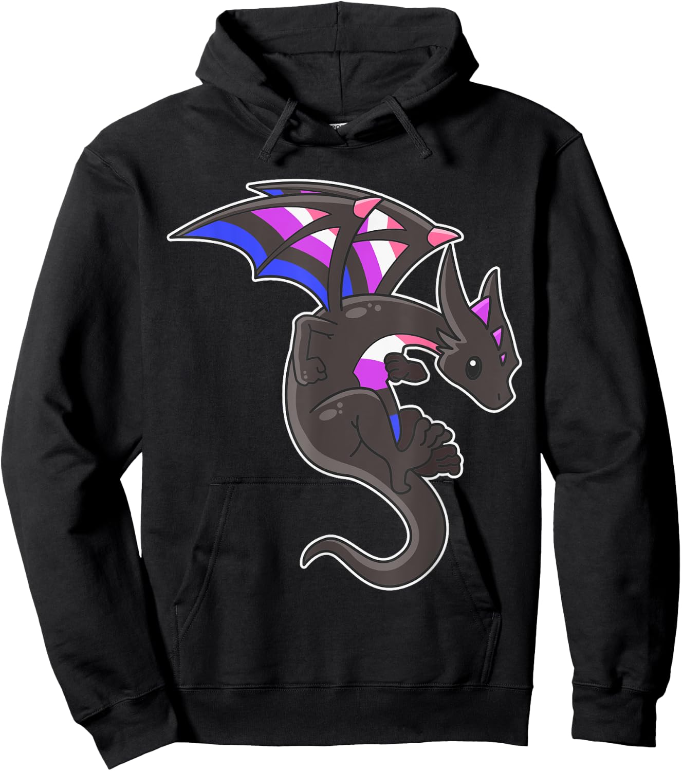 Epic Dragon with Genderfluid Pride Flag Colours Hoodie - Hoodie | Black