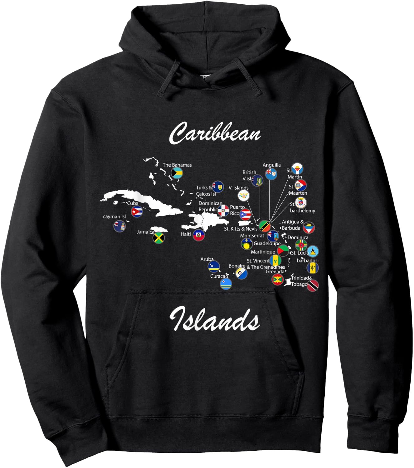 Caribbean islands Flags and map, Caribbean sea vacations Hoodie - Hoodie | Black