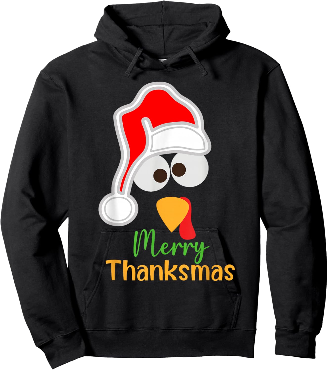 Santa Turkey Merry Thanksmas Thanksgiving Christmas Hoodie - Hoodie | Black
