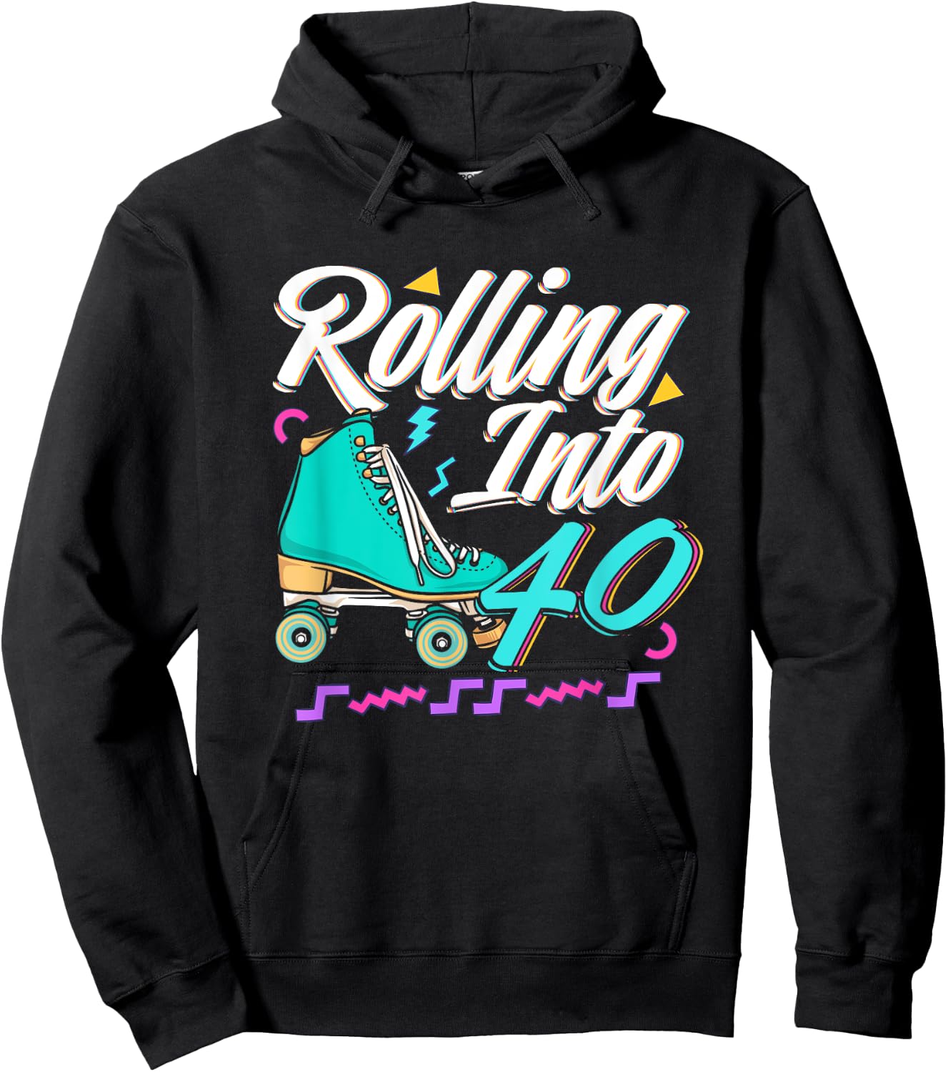 Rolling Into 40 Birthday Roller Skater Retro Roller Skating Hoodie - Hoodie | Black