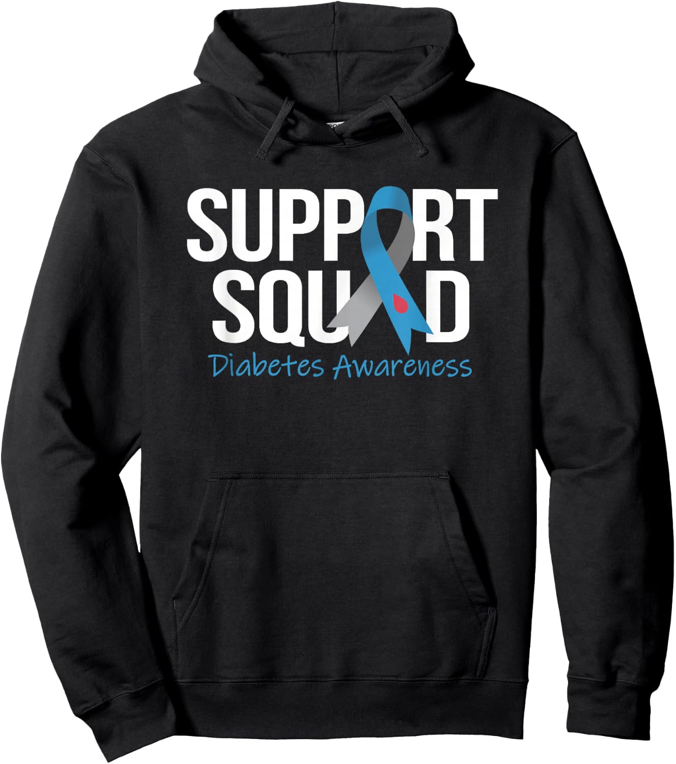 Support Squad Diabetes Awareness Month Blue Gray Ribbon Hoodie - Hoodie | Black