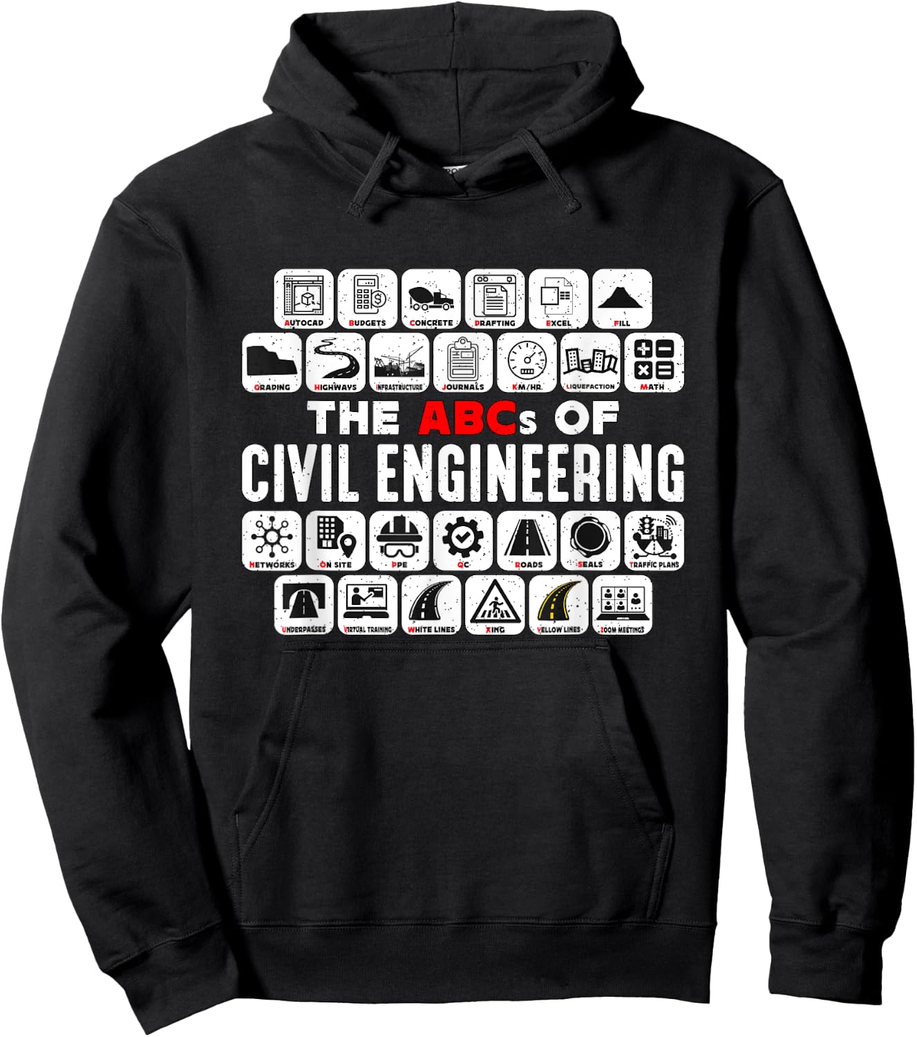Civil Engineer Designs for Civil Engineers -Adults Black Small The ABCs Of Civil Engineer Hoodie - Hoodie | Black