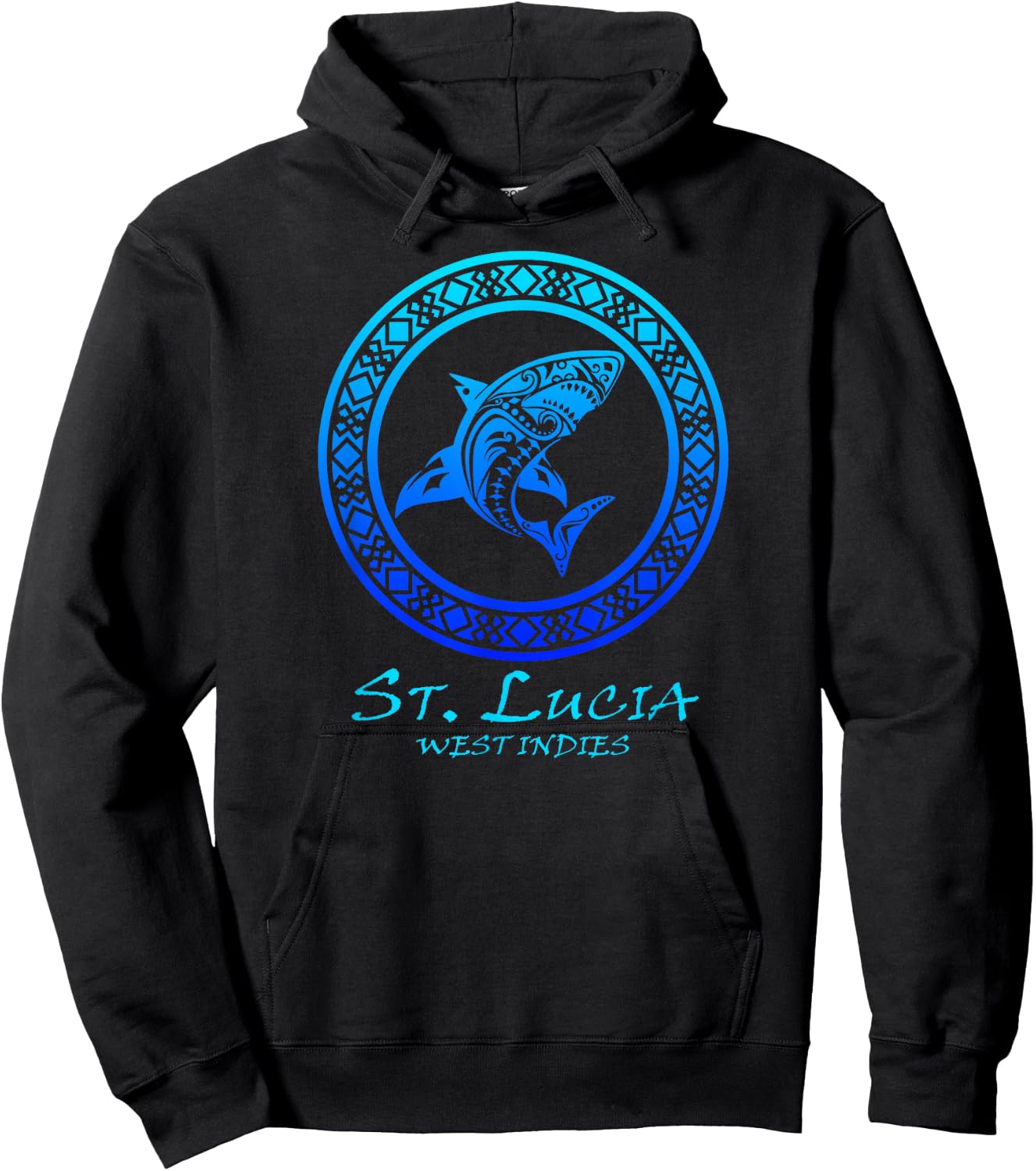 St. Lucia, West Indies Vintage Tribal Shark Vacation Hoodie - Hoodie | Black