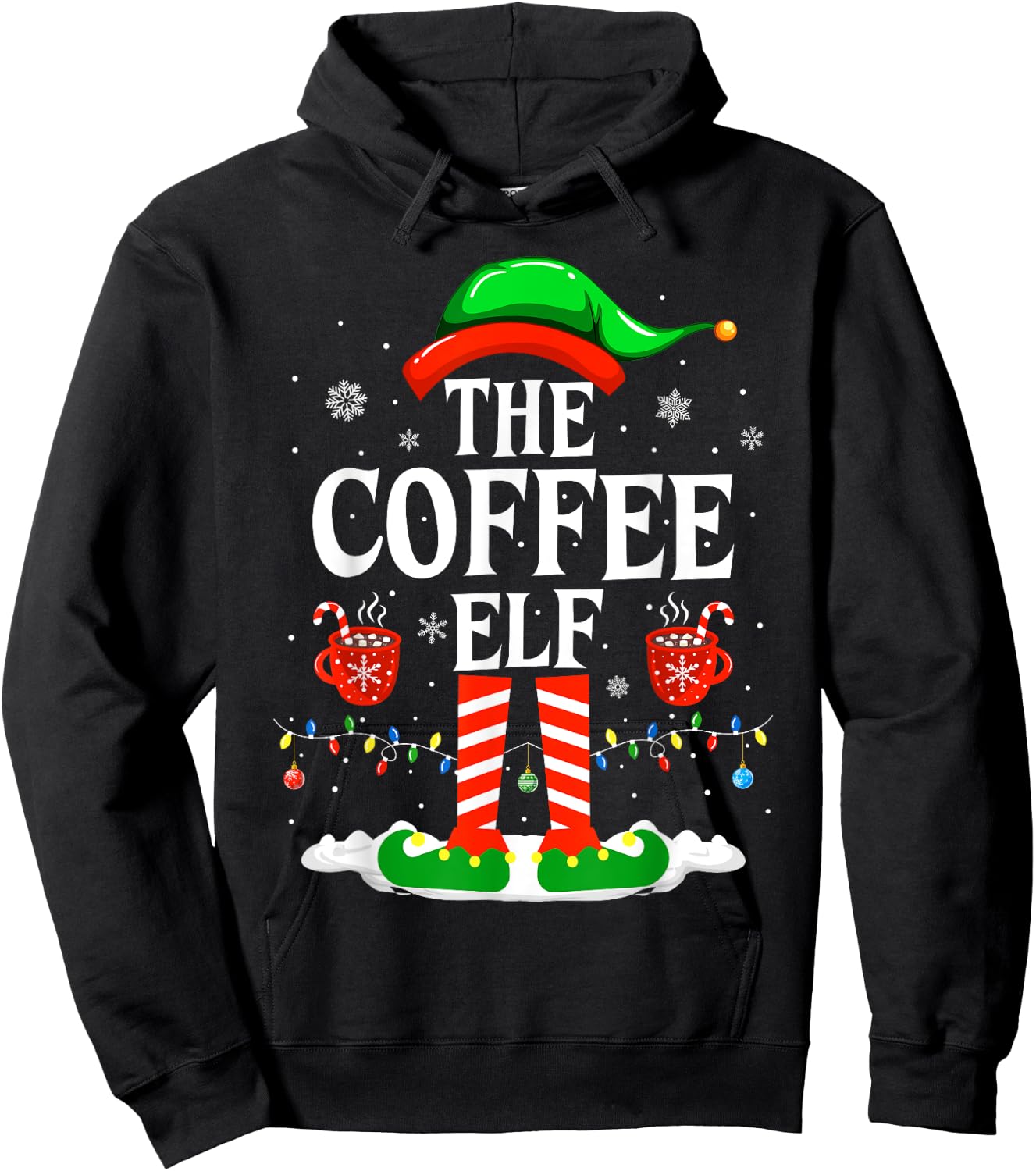The Coffee Elf Funny Family Matching Christmas Coffee Hoodie - Hoodie | Black