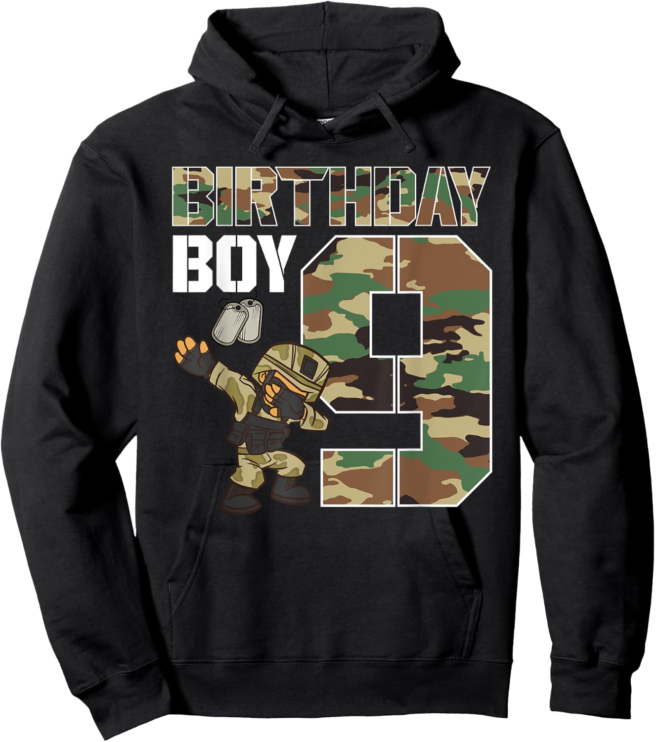 9 Year Old Boy Military Army 9th Birthday Boy Matching Hoodie - Hoodie | Black