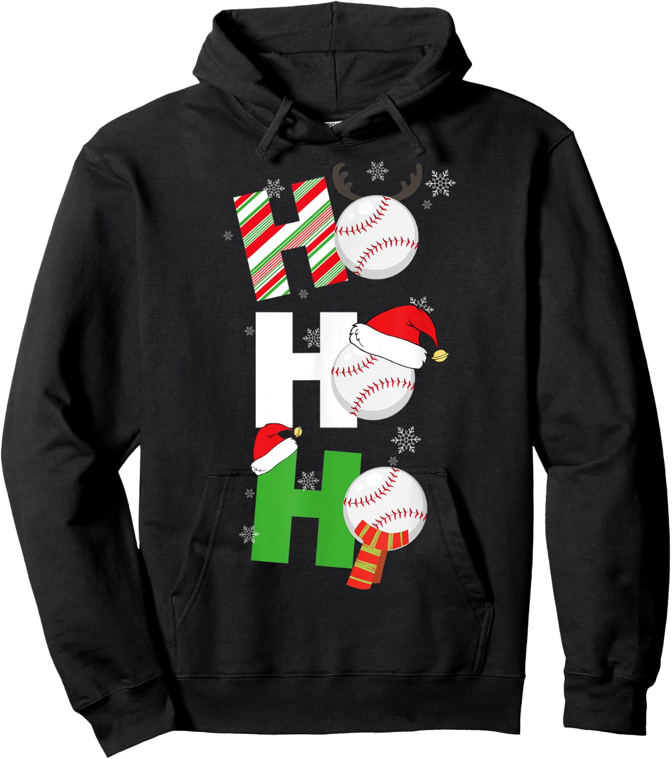 Funny Christmas Baseball Pajamas Player Matching Team Hoodie - Hoodie | Black