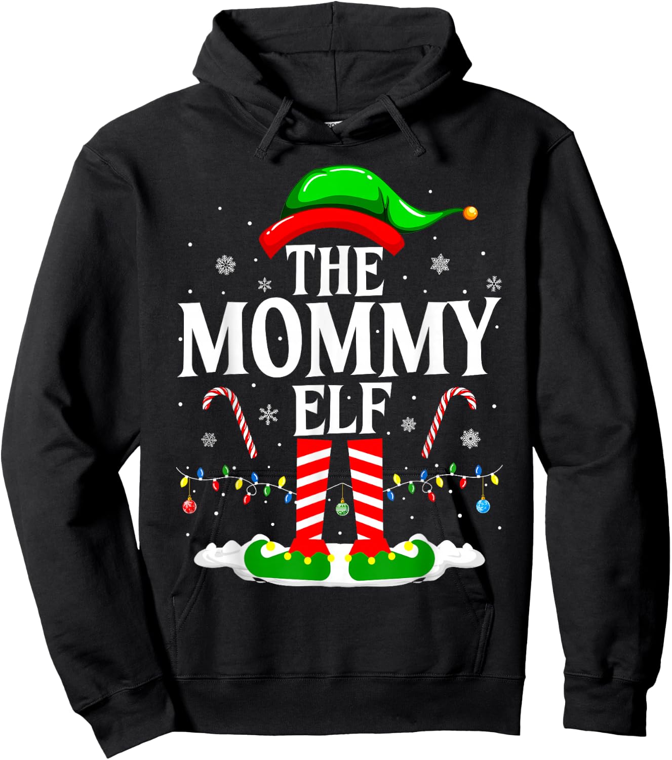 The Mommy Elf Funny Xmas Elf Matching Family Christmas Hoodie - Hoodie | Black