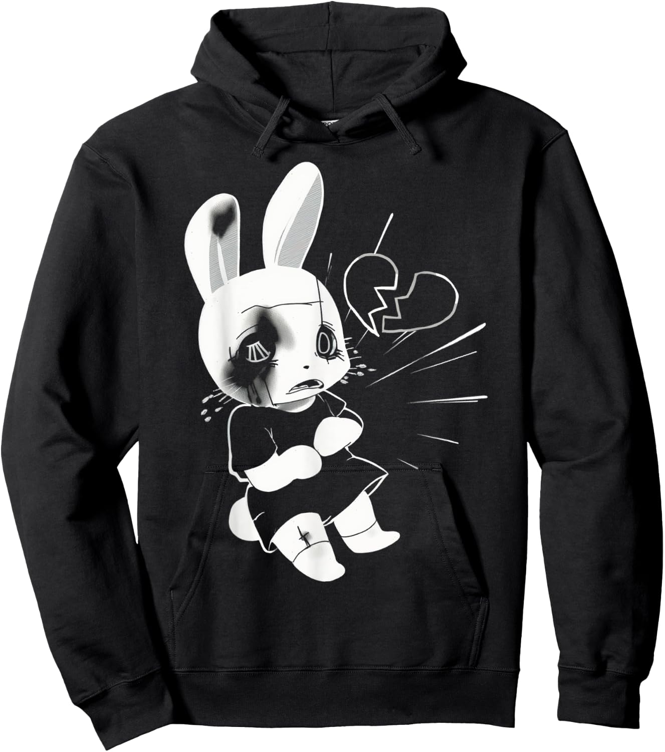 Sad Broken Heart Punk Goth Grunge Anime Bunny Rabbit Hoodie - Hoodie | Black