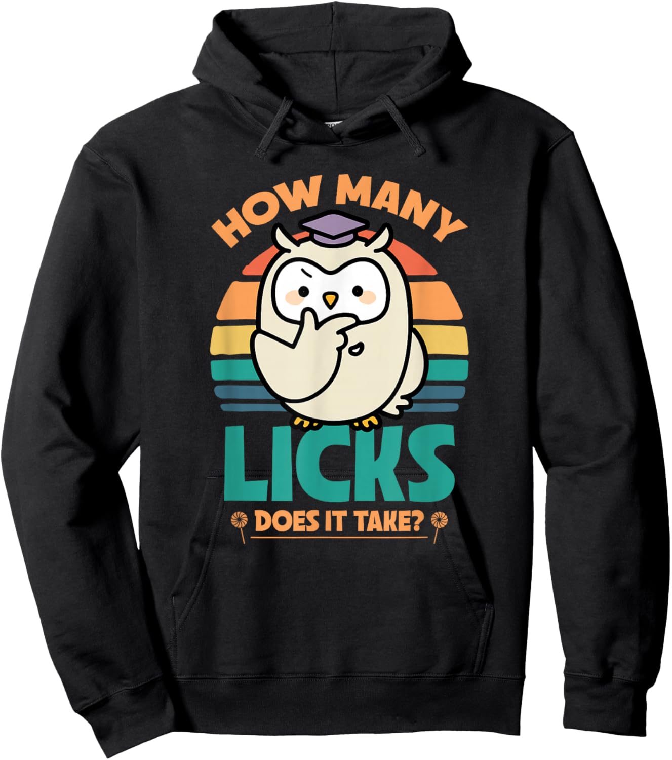 Funny Owl How Many Licks Does It Take Retro Vintage Hoodie - Hoodie | Black