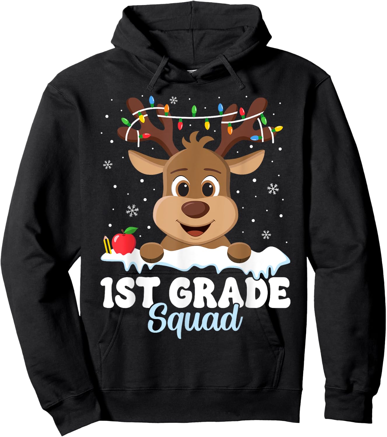 1st Grade Teacher Christmas First Grade Squad Reindeer Xmas Hoodie - Hoodie | Black
