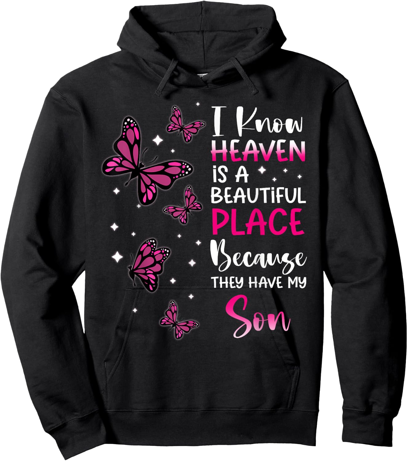 Heaven is Beautiful Place Because They Have my Son Angel Hoodie - Hoodie | Black