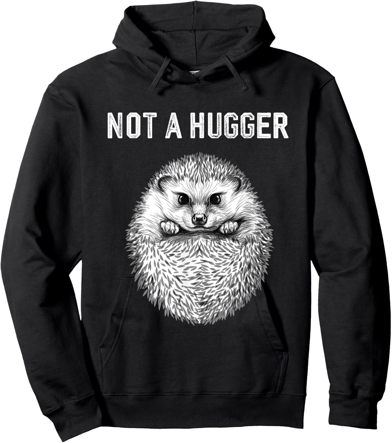 Funny Not A Hugger Cute Baby Hedgehog Vintage Portrait Hoodie - Hoodie | Black