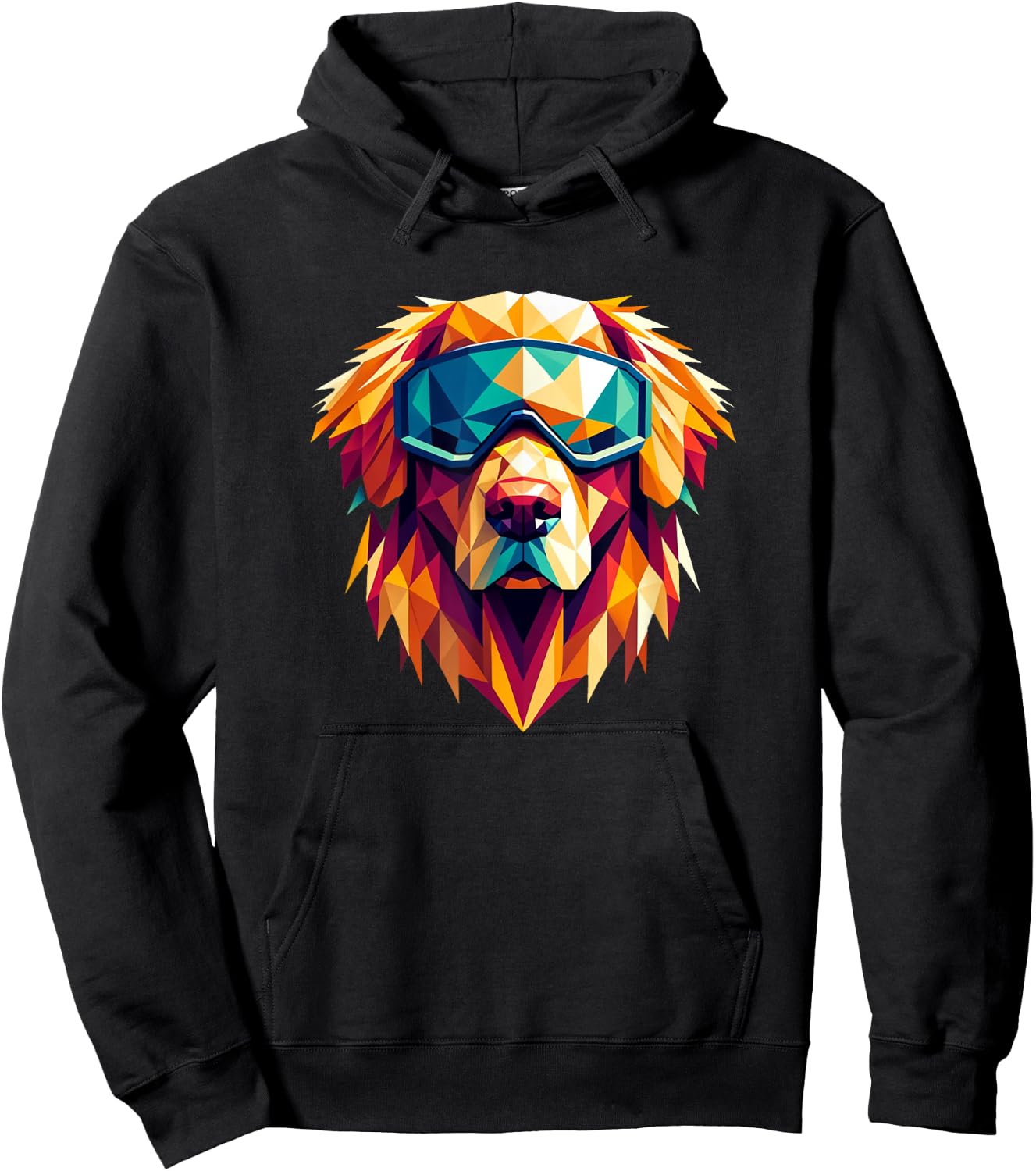 Golden Retriever Dog Wearing Ski Snowboard Goggles Geometric Hoodie - Hoodie | Black
