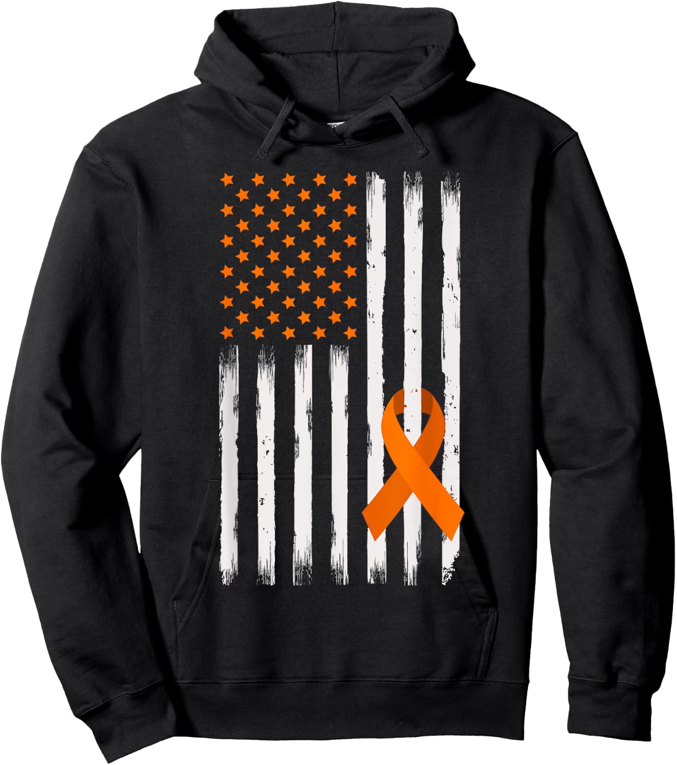 American Flag Orange Ribbon Kidney Cancer Awareness Warrior Hoodie - Hoodie | Black
