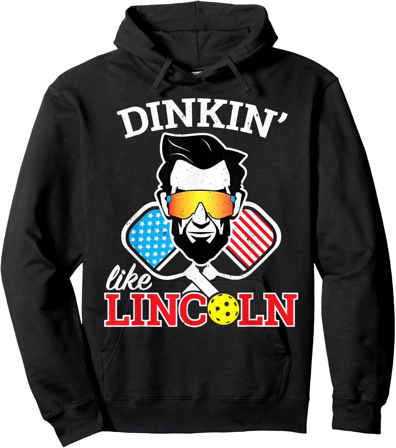 Funny Pickleball Dinkin Like Lincoln July 4th Pickle Ball Hoodie - Hoodie | Black