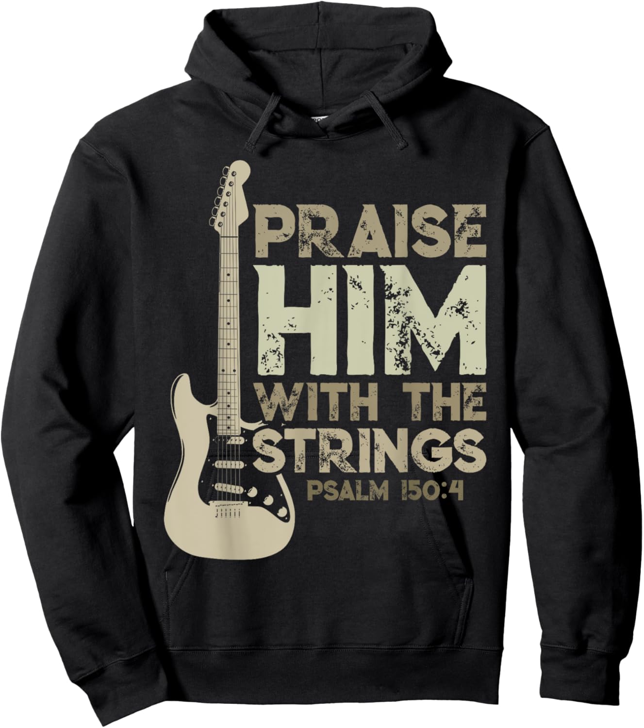 Christian Psalm 150:4 Guitar Praise Him With The Strings Hoodie - Hoodie | Black