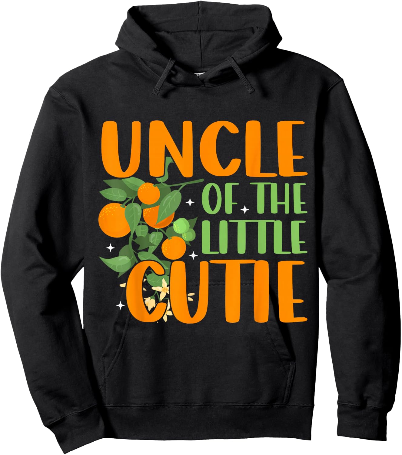 Baby Shower Orange 1st Birthday Party Uncle Little Cutie Hoodie - Hoodie | Black