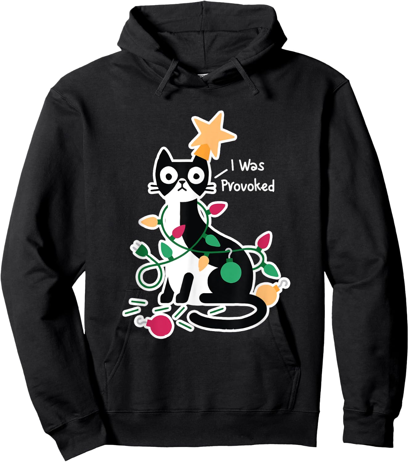 I Was Provoked Funny Cat Christmas Design Hoodie - Hoodie | Black