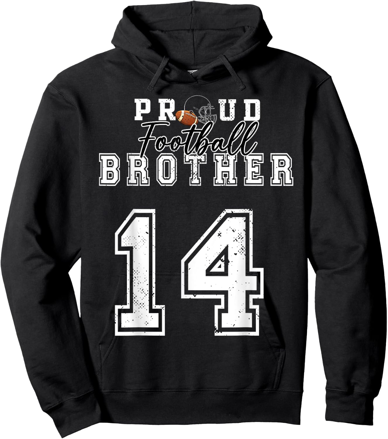 Custom Proud Football Brother Number 14 Personalized Men Boy Hoodie - Hoodie | Black