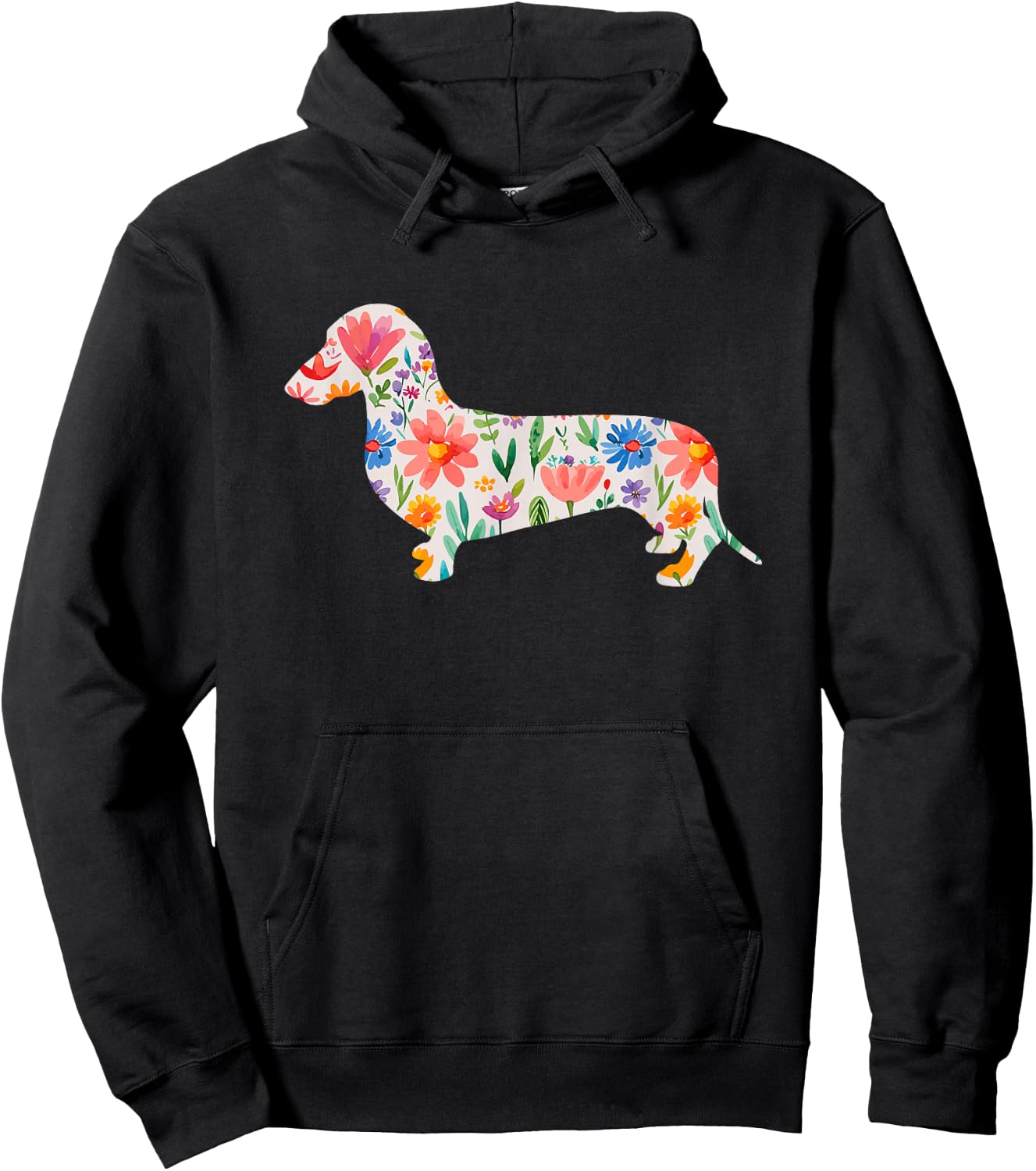 Smooth Dachshund watercolor flowers design Hoodie - Hoodie | Black