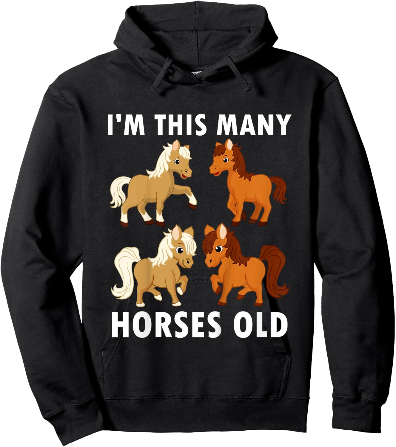 4 Years Old Girl Horses Old 4th Birthday Kids Hoodie - Hoodie | Black