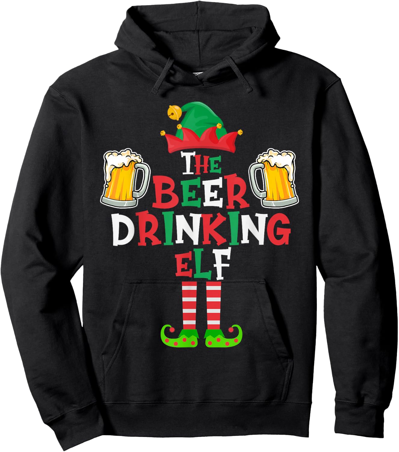 The Beer Drinking Elf, Funny Matching Family Group Christmas Hoodie - Hoodie | Black