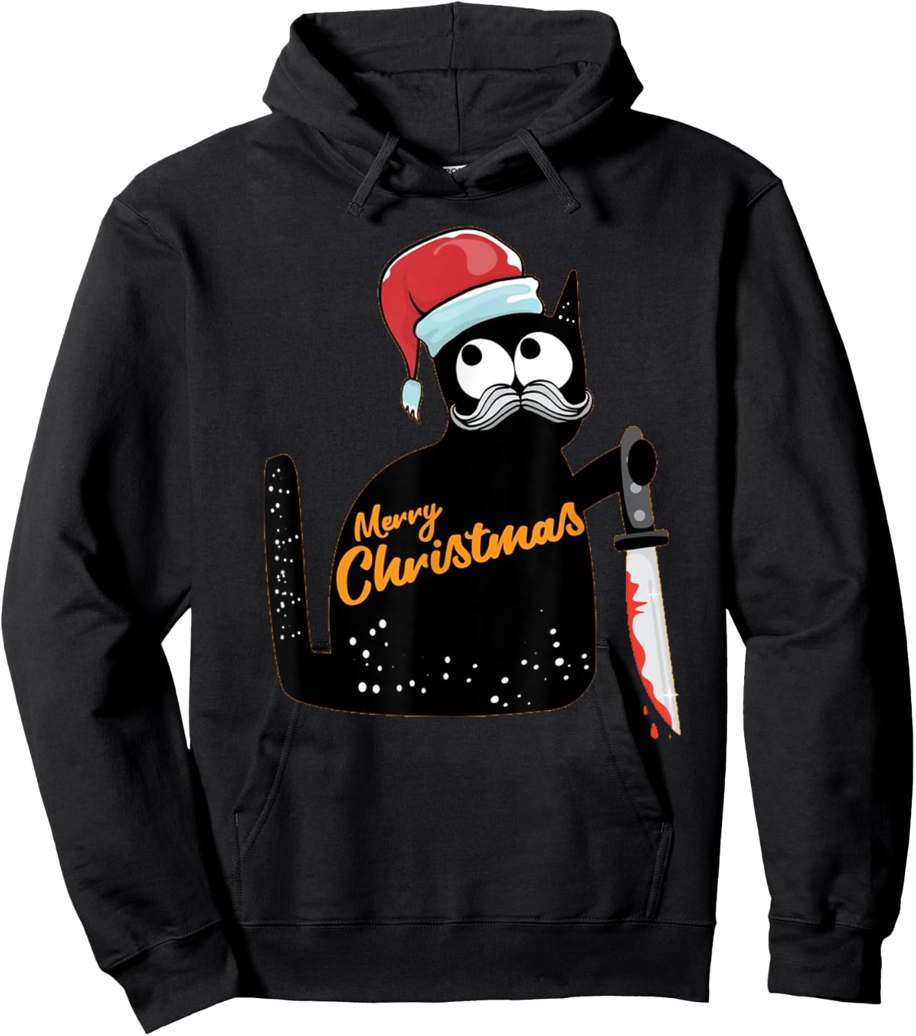 Christmas Scary Black Cat With Knife funny Christmas Pajama Men Women Hoodie - Hoodie | Black