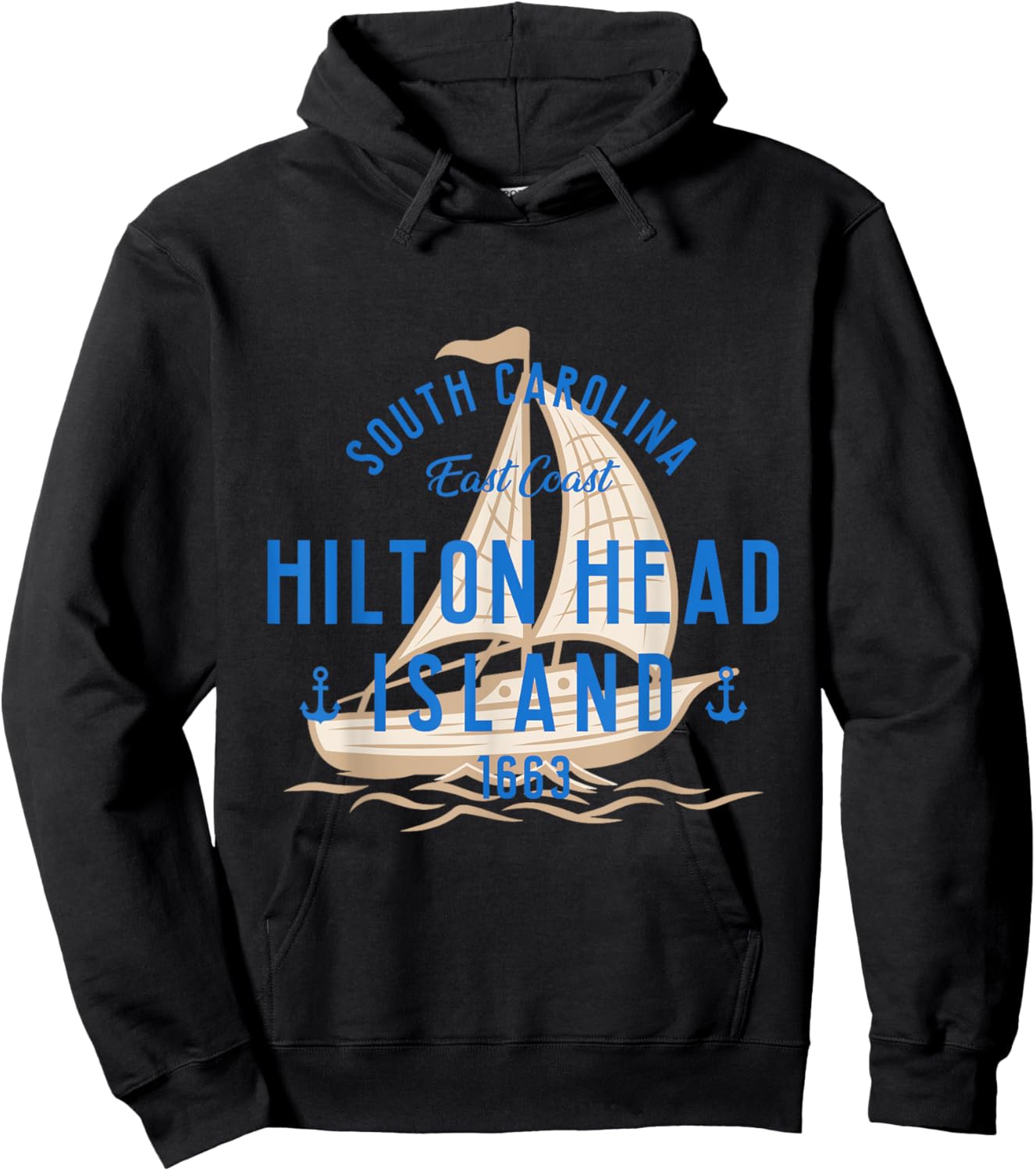 Vintage Sailboat Hilton Head South Carolina Marine Retro Hoodie - Hoodie | Black