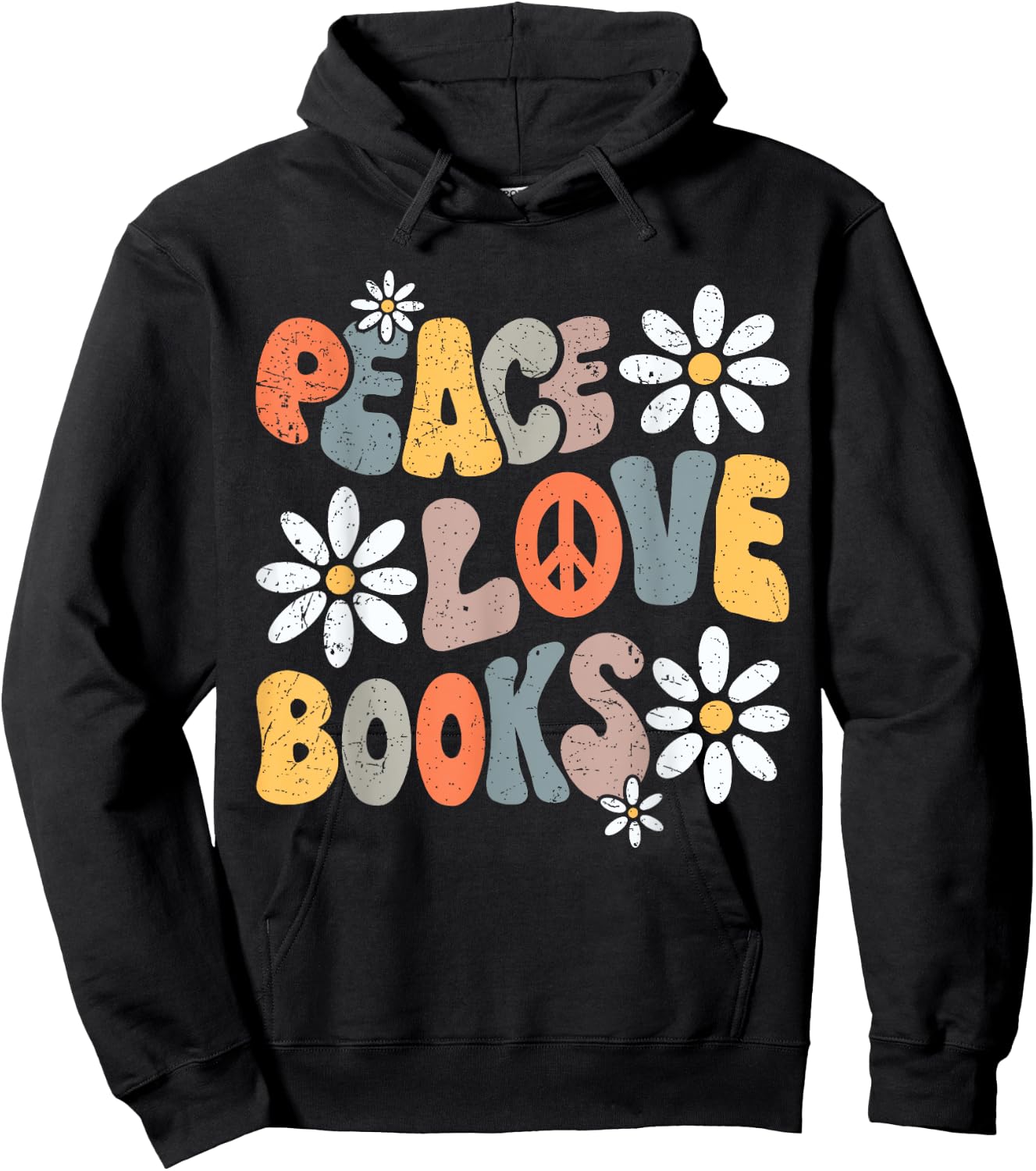 Peace Love Books Groovy Bookworm Book Nerd Reading Teacher Hoodie - Hoodie | Black