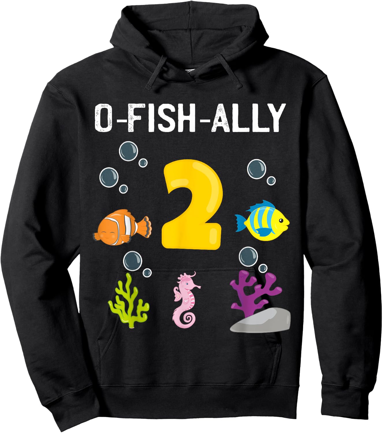 Ofishally 2 Year Old Fishing Themed 2Nd Birthday Girl Boy Hoodie - Hoodie | Black