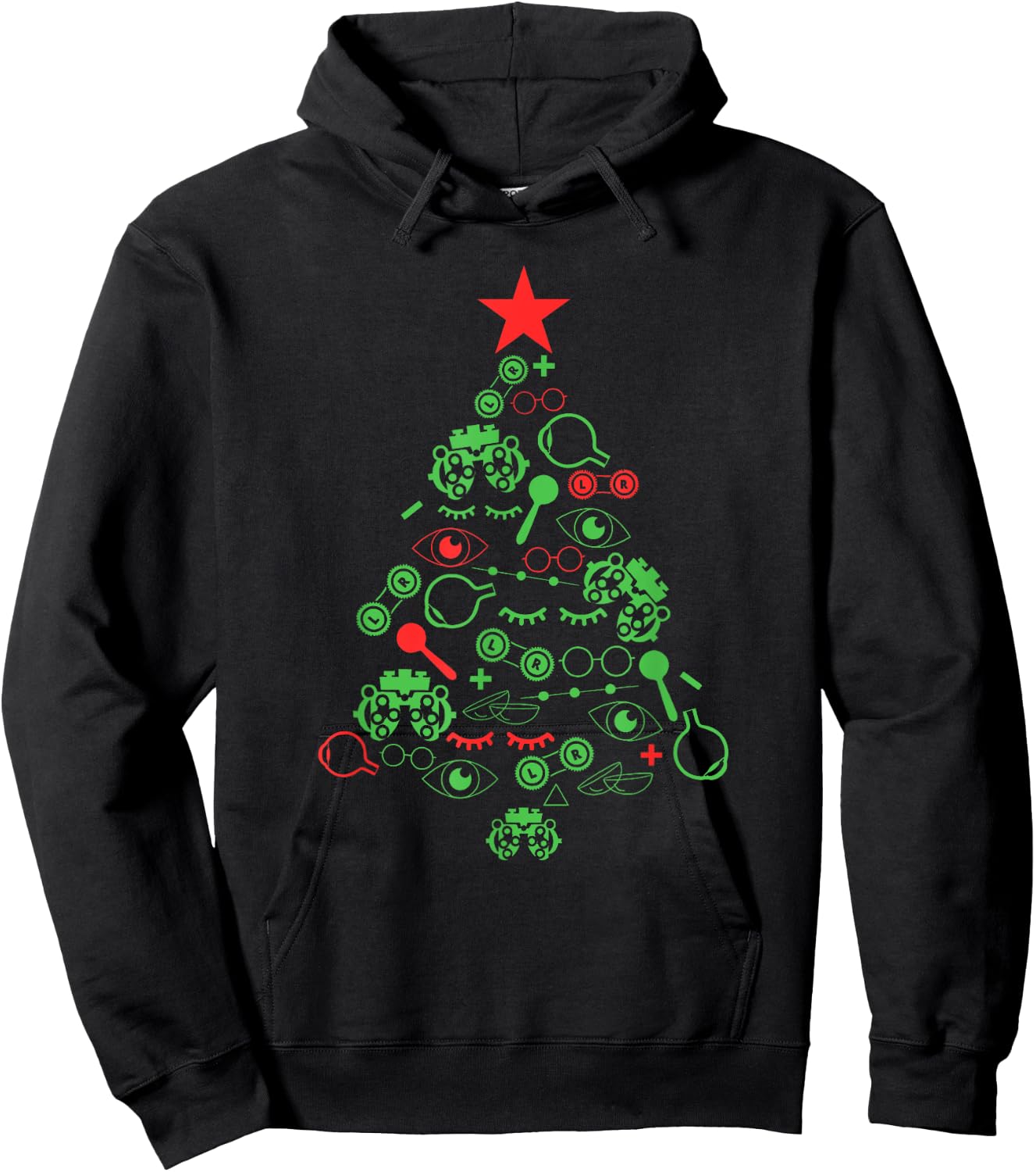 Optometry Symbols Christmas Tree Ophthalmologist Ophthalmic Hoodie - Hoodie | Black