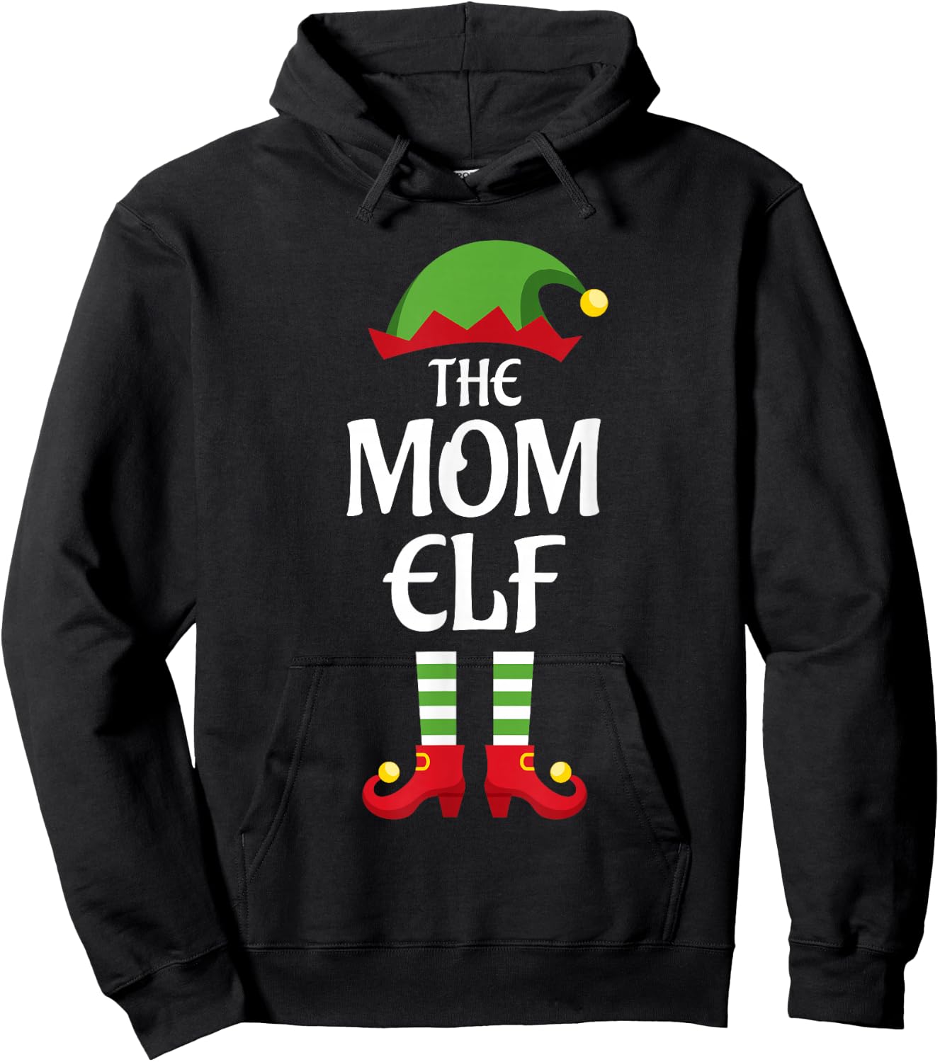 Mom Elf Family Matching Group Christmas Hoodie - Hoodie | Black