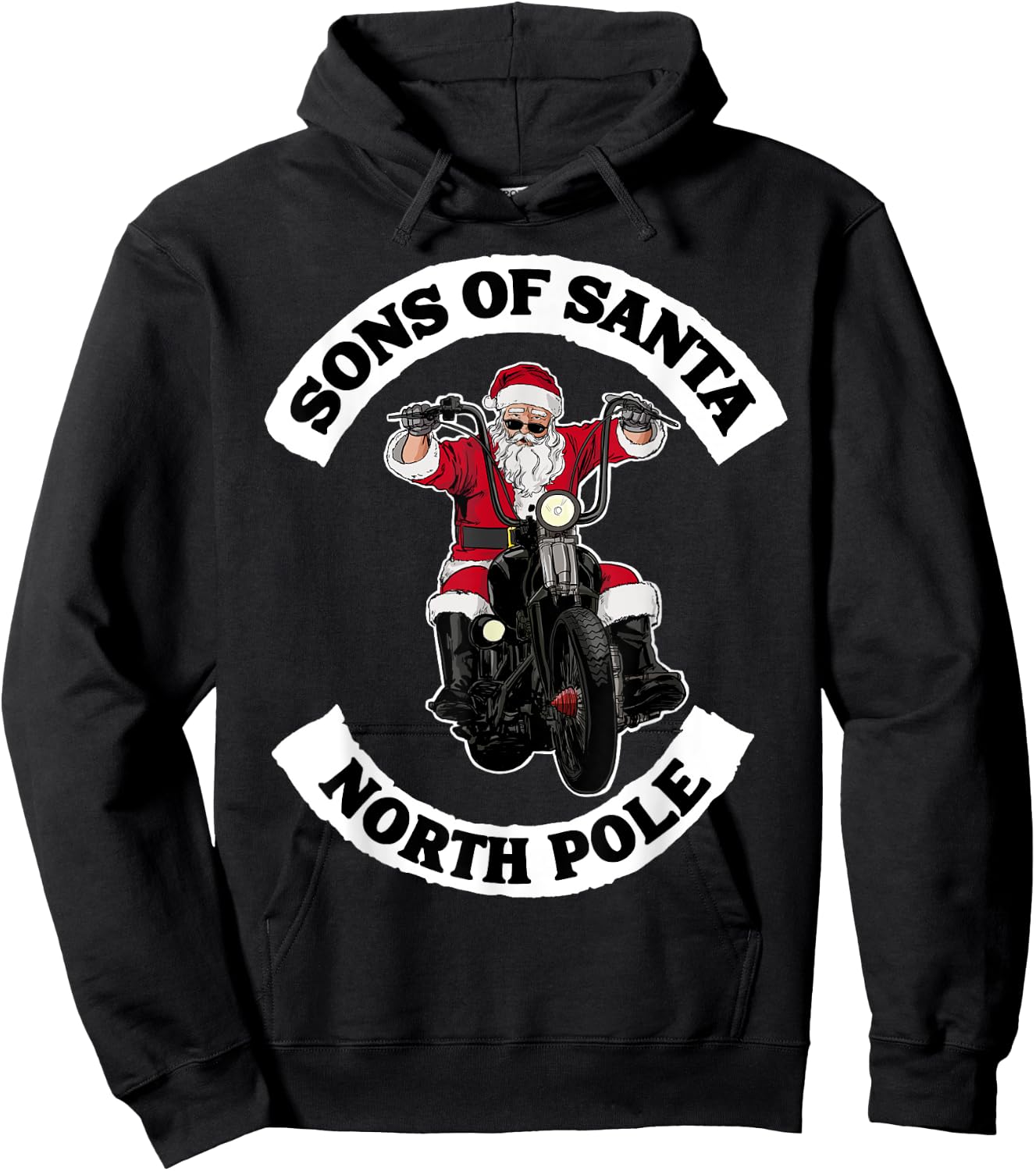 Sons of Santa Biker Santa Funny Santa on Motorcycle Hoodie - Hoodie | Black