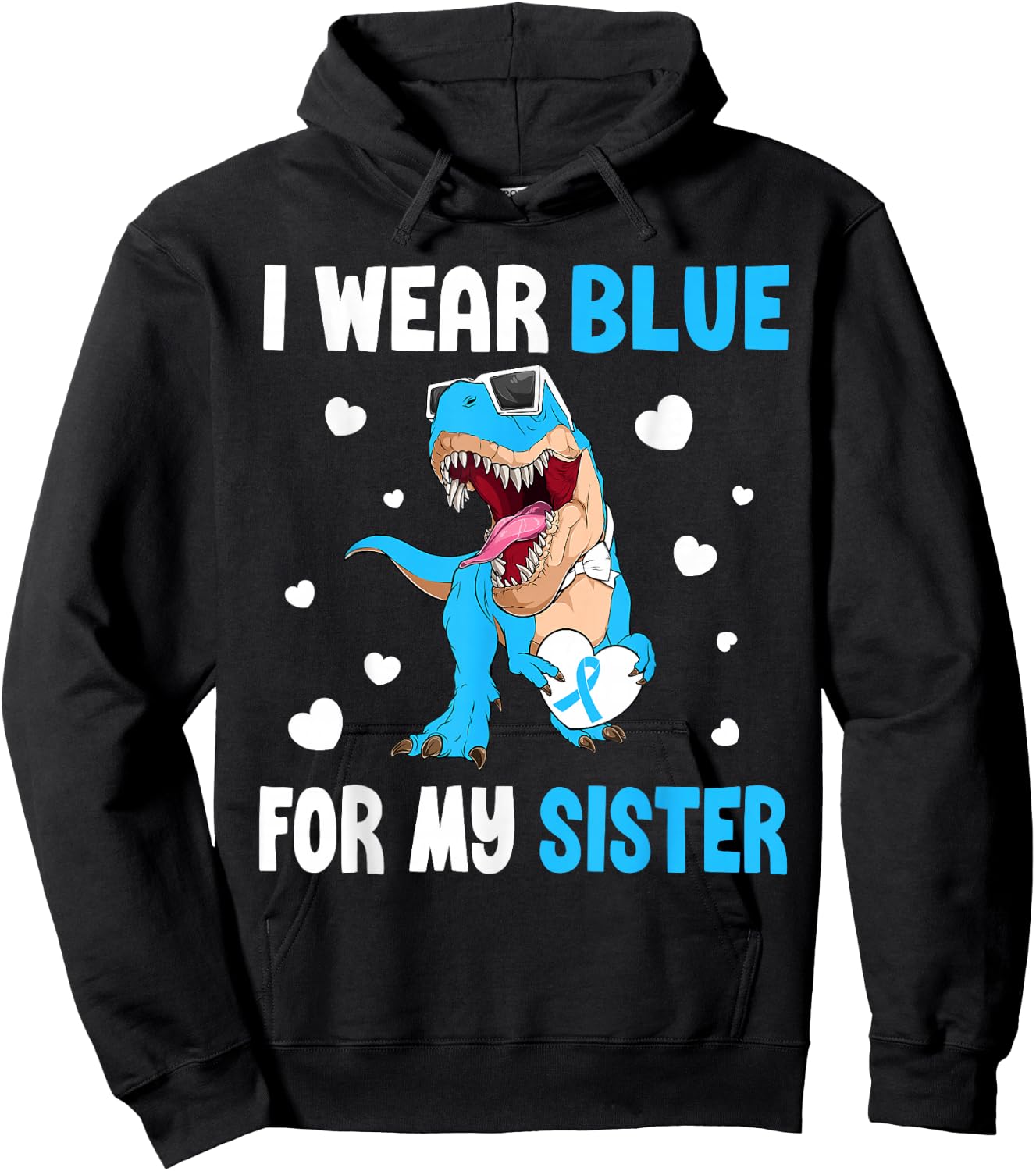 I Wear Bleu For My Sister Dinosaur Diabetes Awareness Hoodie - Hoodie | Black