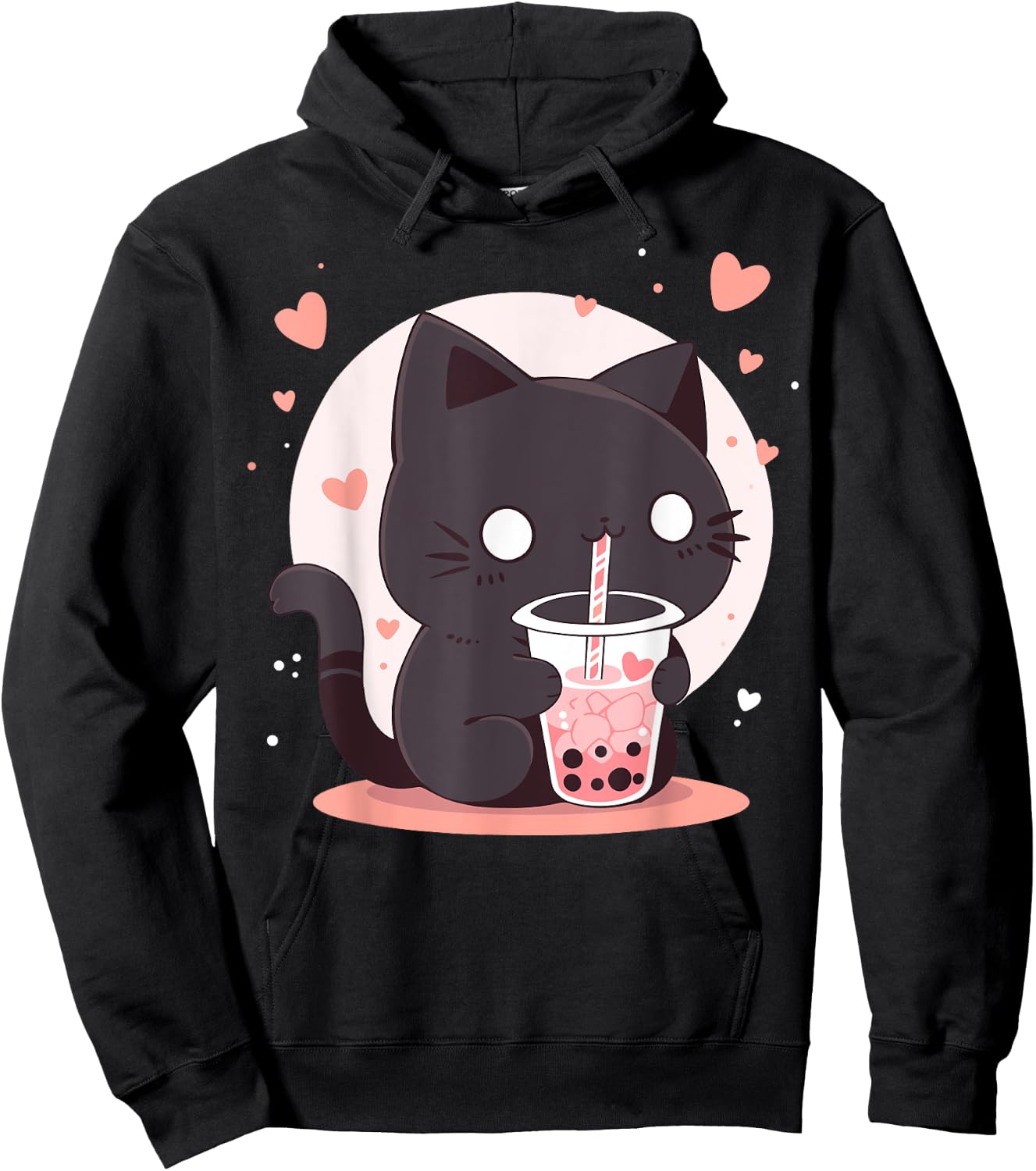 Kawaii Black Cat Boba Cute Japan Anime Bubble Tea Neko Teen Women Hoodie - Hoodie | Black