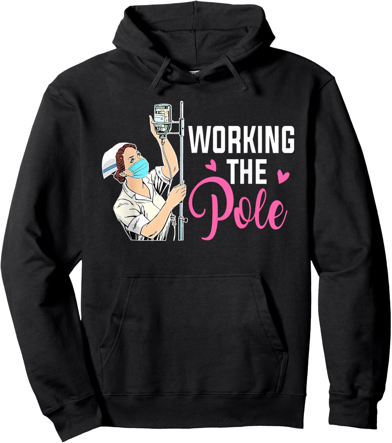Working The Pole Nurse Black Modern Casual Short Sleeve Hoodie - Hoodie | Black