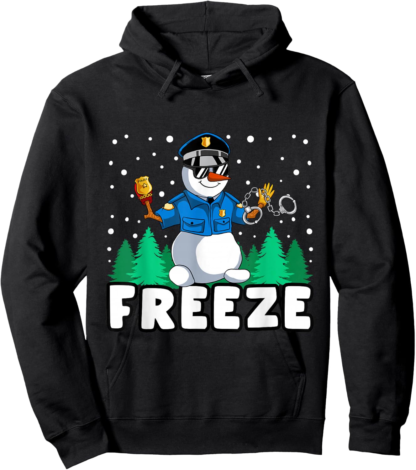 Freeze Snowman Police Christmas Pajama Funnt Cop Policeman Hoodie - Hoodie | Black