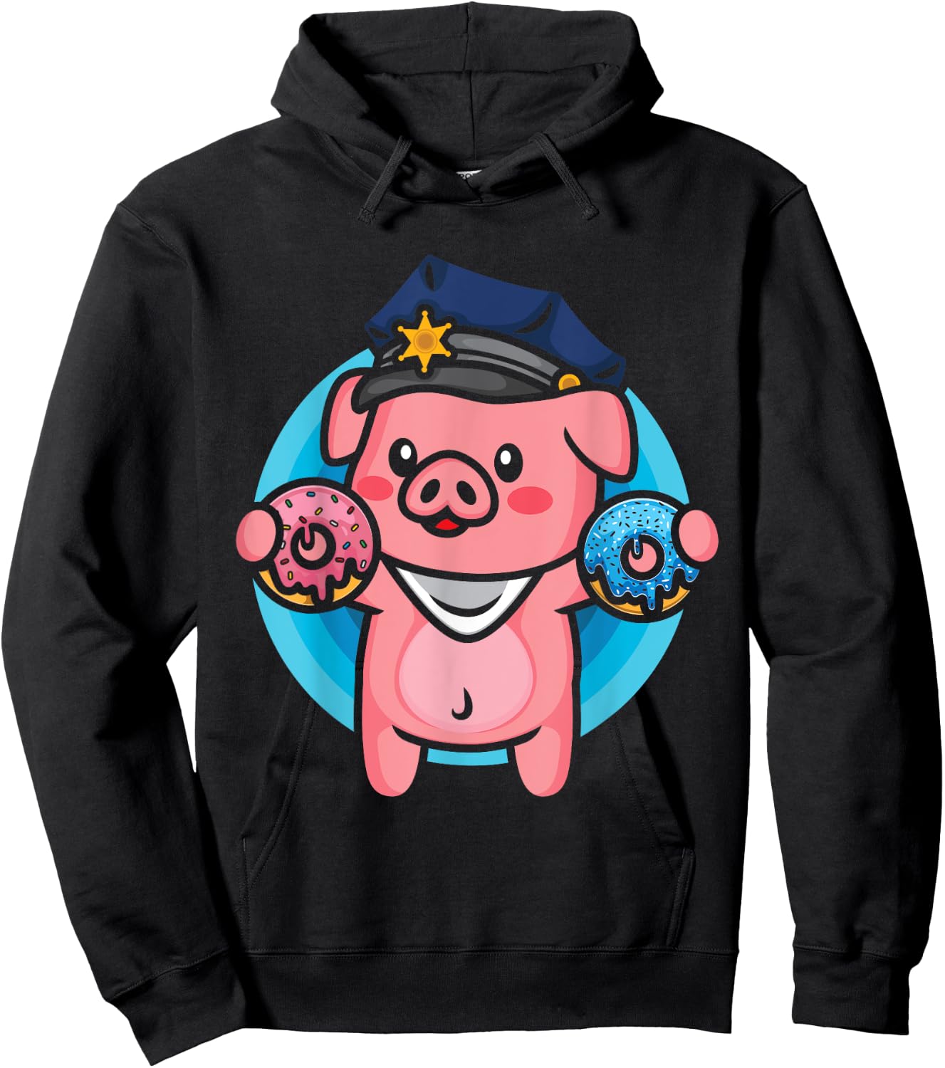 Pig Police Farmer Officer Funny Pig Cop Donut Doughnut Lover Hoodie - Hoodie | Black