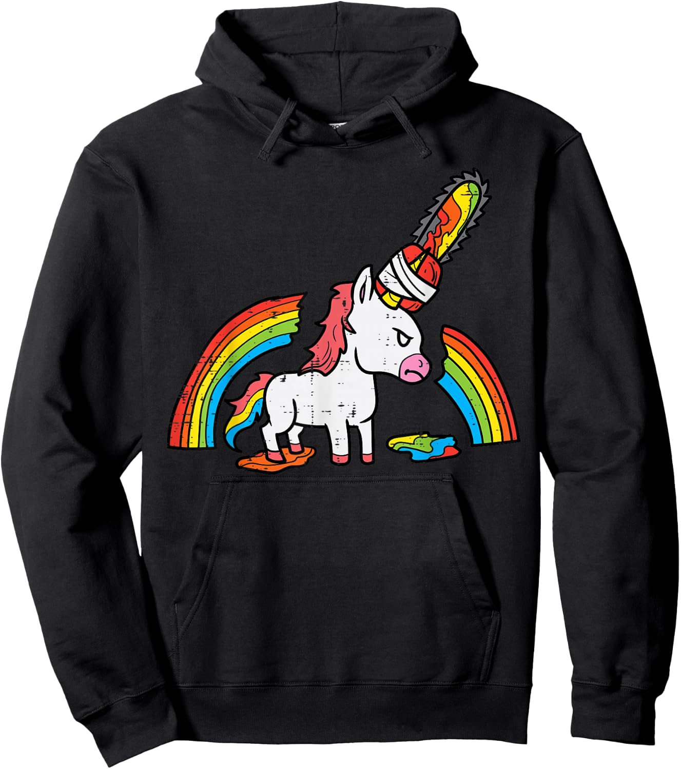 Unicorn Chainsaw Horror Funny Grim Halloween Men Women Kids Hoodie - Hoodie | Black