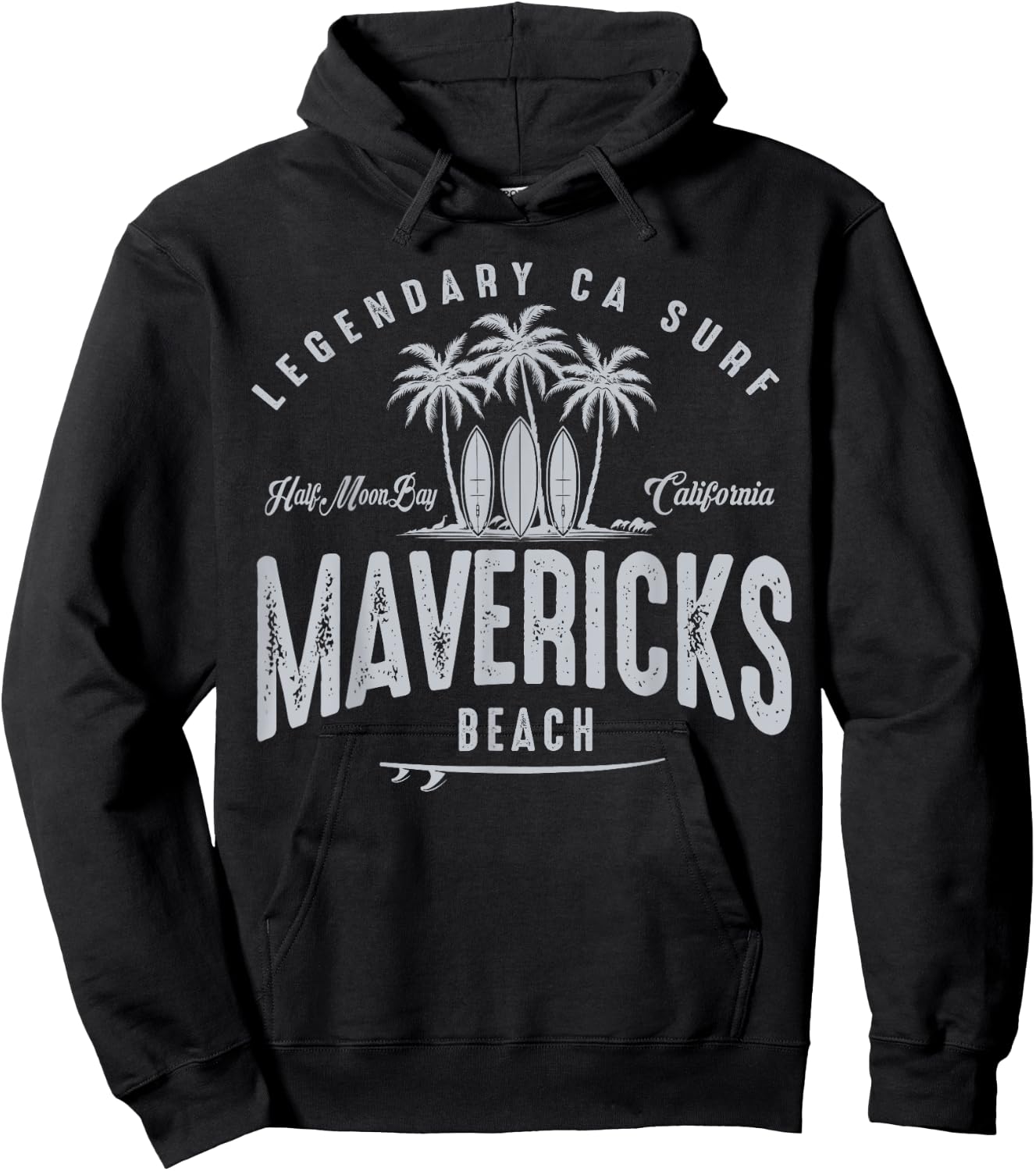 THREE VINTAGE SURFBOARDS AND PALMS - Mavericks Beach Men Women Kids Hoodie - Hoodie | Black
