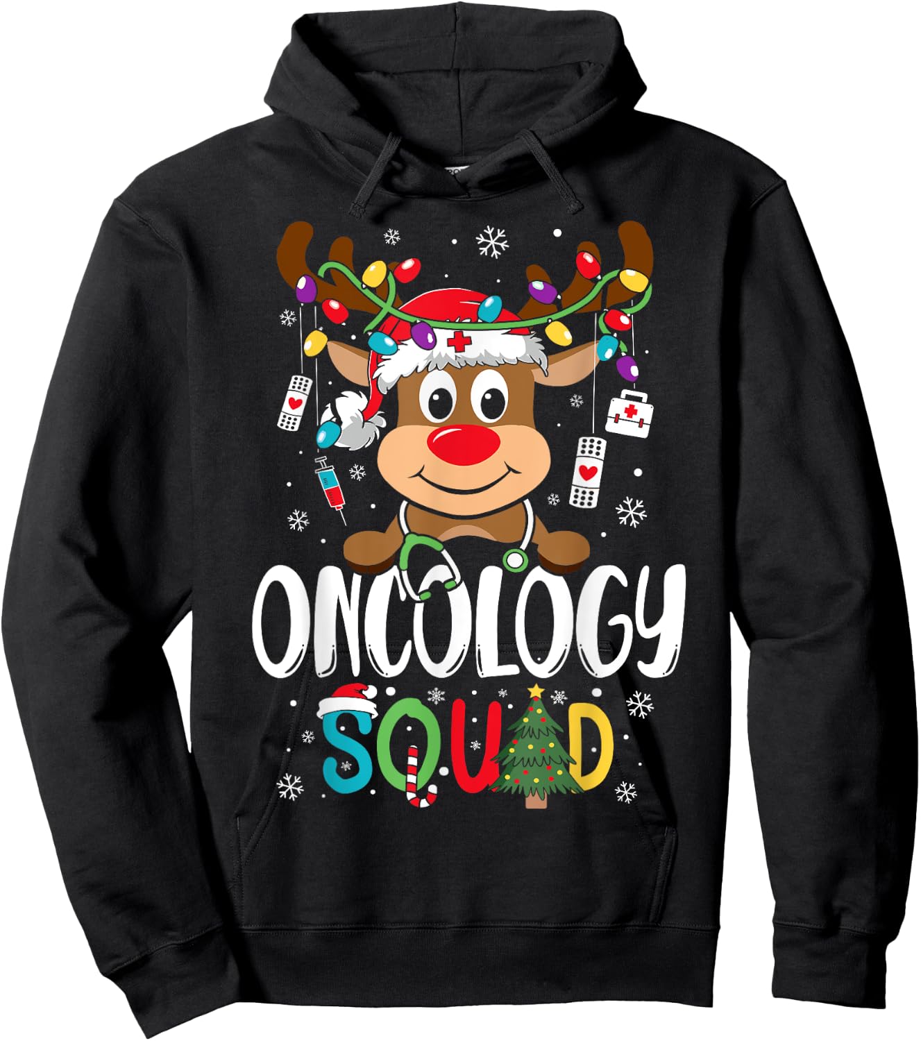Oncology Nurse Squad Reindeer Stethoscope Nurse Christmas Hoodie - Hoodie | Black