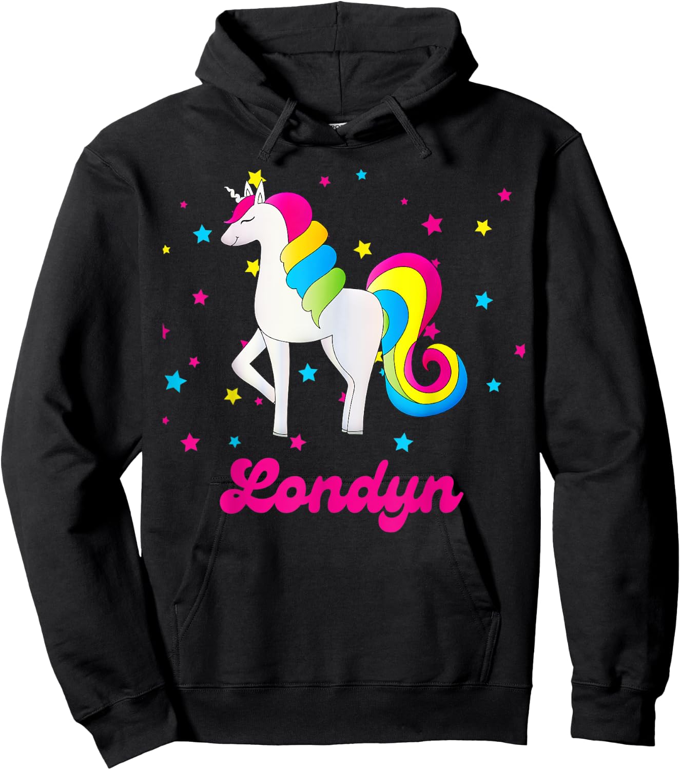 Cute Rainbow Unicorn Pink and Blue Personalized Londyn Hoodie - Hoodie | Black