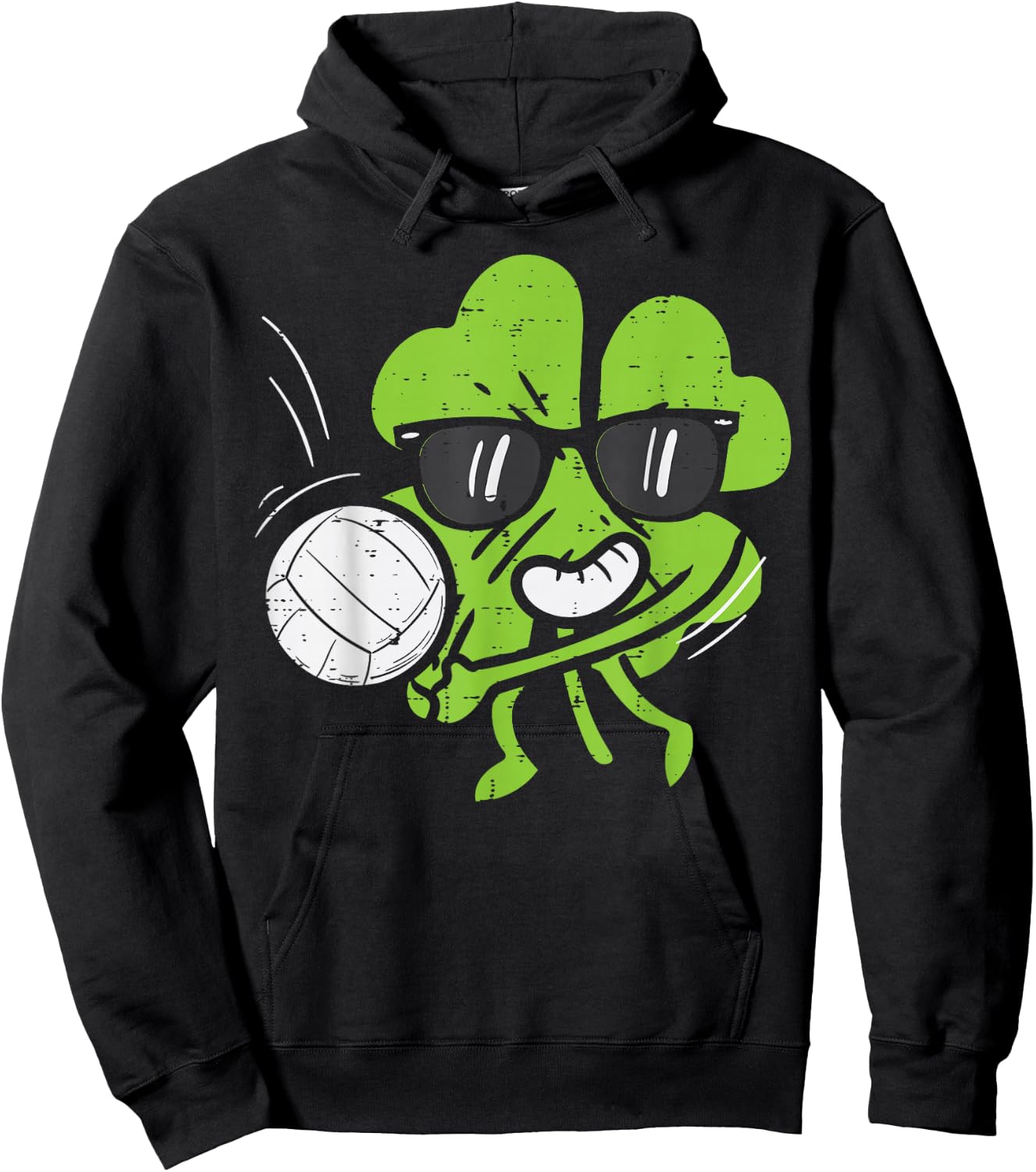 Shamrock Playing Volleyball Cute St Patricks Day Boys Girls Hoodie - Hoodie | Black