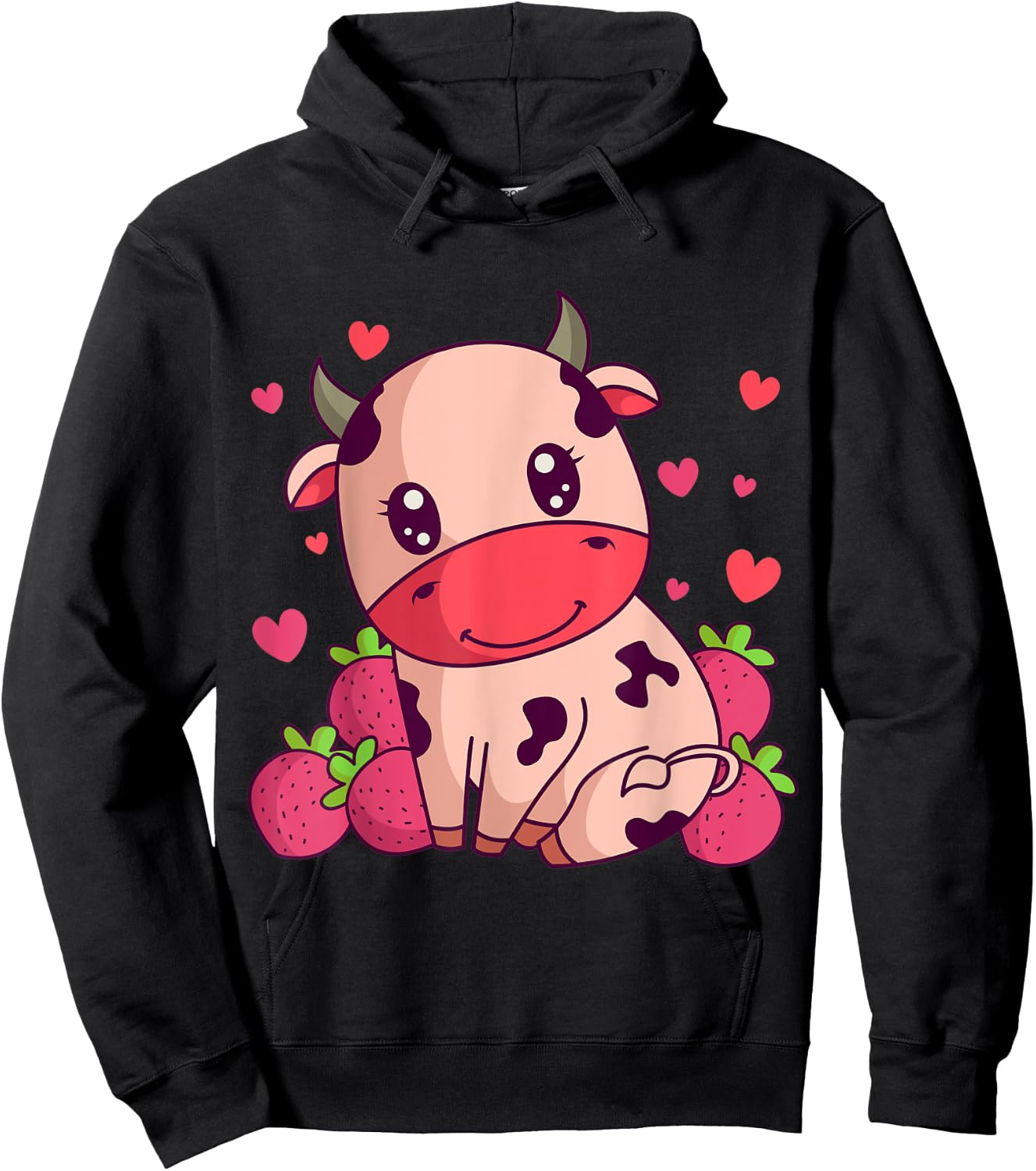Kawaii Strawberry Milk Cow Farmers Cute Pink Cow Hoodie - Hoodie | Black